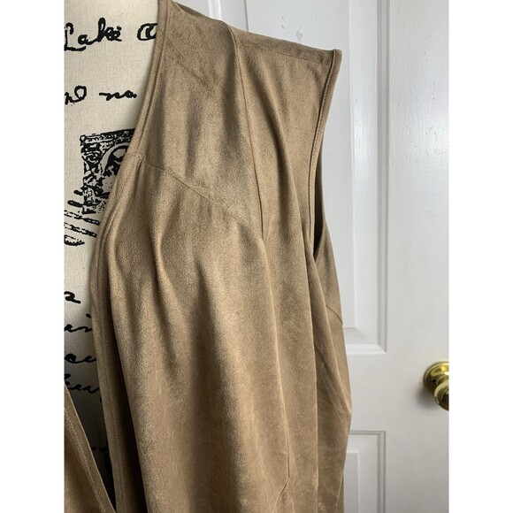 Per Seption Concept Vest Size XL Open Front Cardigan Brown Faux Suede Sleeveless - Picture 2 of 10